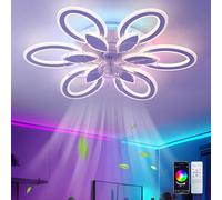 GWYAJTU RGB Ventilador De Techo Con Luz Silencioso Reversible 6 Velocidades Ceiling Fan with Light Color Cambiable LED Regulable Para Dormitorios Y Salones, RGB Blanco