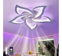 GWYAJTU Ventilador De Techo Con Luz RGB Color Variable, Lámpara LED Regulable, Ceiling Fan With Light Reversible De 6 Velocidades Para Habitación Infantil Dormitorio-RGB Blanco