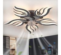 GWYAJTU Ventilador Techo Con Luz Con Mando A Distancia APP,LED Regulable Lámparas Con Función De Memoria,6 Velocidades Reversible Flor Ceiling Fan with Light Con Para Dormitorio, Negro