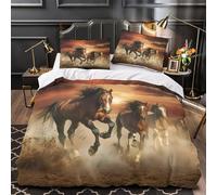 GWZOYTTDE Caballos Salvajes al Galope 3D Impresión Funda de edredón 3pz Microfibra Antimanchas Paisaje del Atardecer Edredón Funda 2 Fundas Lavable a máquina Decoración habitación Adultos