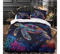 GWZOYTTDE Tortuga Marina neón 3D Impresión Funda de edredón 3pz Microfibra Lavable Océano de fantasía Edredón Funda 2 Fundas antidesvanecimiento Decoración Familia Single（140x200cm）