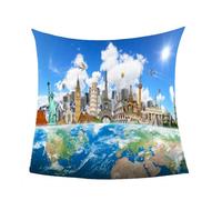 GXBDYD Mantas para Sofa 3D Dibujos Animados De Edificios Famosos Impresión Patrón 150X150cm Mantas para Cama Invierno De Franela para Infantil, Mantas Ligeras De Microfibra, Suave Cálido, Fácil De Li
