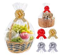 GXFCING 6 Bolsas de Celofán Grandes de 100 x 70 cm Bolsas de Regalo Transparente, con 6 Cinta de Arcos y 6 Cierres de Alambre para Cestas de Regalo, Ramos, Manualidades, Envoltorio de Regalo