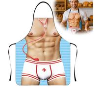 GXGM 1 Pieza Delantal Sexy con Braguitas Blancas,Músculo Delantal Barbacoa Hombre,Idea de Regalo para Hombres, Regalo de San Valentín