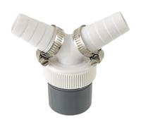 GXGM 1 Pieza Doble Adaptador en Y para Tubo Desague Lavadora y Tubo Desague de Lavavajillas con Salida para Tubo Ø40 mm y Entrada Ø18-24 mm - Kit Incluye 2 Piezas de Abrazaderas