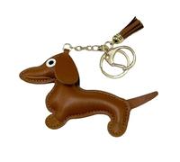 GXGM 1 Pieza Llavero Perro Salchicha, Llavero de Cuero con Colgante Perro Salchicha, Ideal para Regalos Hombres, Mujeres y Niños (Marrón)