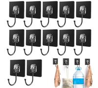GXGM 12 Piezas Ganchos Adhesivos para Pared, Impermeable Ganchos Adhesivos Extra Fuertes Multiusos Negro Autoadhesivos Sin Clavo para Cocina Baño Pared Techo