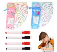 GXGM 2 Juegos Tarjetas Estudio,15 Piezas Tabla de Sumas para Niños,15 Piezas Tabla de Restas, Juego de Tarjetas de Aprendizaje con 4 rotuladores y 2 Anillos, Regalo Educativo para Bebés