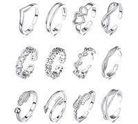 GXGM Anillos para el pie para Mujer, Anillos para el pie para Mujer, Juego de Anillos para el pie para Mujeres y niñas, Anillo para el pie Ajustable de Plata Simple, 12 Piezas