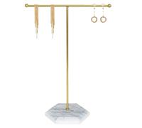 GXGM Estante para Joyas con Barra en T de Metal, Soporte para Collares y Aretes, Soporte para Aretes, Organizador de Joyas, Exhibición de Joyas con Barra en T, Dorado + Blanco, 1 Pieza