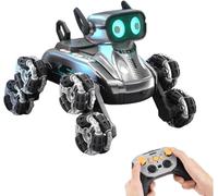 GXGSDM Perro Robot Inteligente, Juguete Robot con 2 baterías Recargables, Juguete acrobático con Control Remoto, ladra, múltiples acciones, Luces de Colores, Control Remoto inalámbrico(Silver,A)