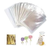 Gxhong 400 Piezas Bolsas Transparentes, Bolsas de Celofán Bolsas OPP Bolsas Hermeticas Bolsitas para Chuches Sello de Cinta Dorada,para Dulces,Joyas,Galletas,Bombones,Boda Fiesta (10x15CM)