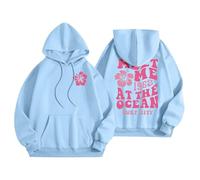 GXJIXf Cute Palm Puff Hoodie, Girls' Preppy Sweatshirts, Fleece Lining Pink Flower Hoodies, Gift for Women & Girls (A-Blue,XL)