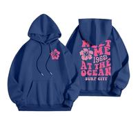 GXJIXf Cute Palm Puff Hoodie, Girls' Preppy Sweatshirts, Fleece Lining Pink Flower Hoodies, Gift for Women & Girls (A-Navy Blue,XXL)