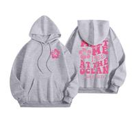 GXJIXf Cute Palm Puff Hoodie, Girls' Preppy Sweatshirts, Fleece Lining Pink Flower Hoodies, Gift for Women & Girls (A-Gray,XL)