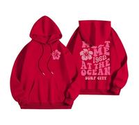 GXJIXf Cute Palm Puff Hoodie, Girls' Preppy Sweatshirts, Fleece Lining Pink Flower Hoodies, Gift for Women & Girls (A-Red,XXL)
