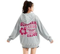 GXJIXf Cute Pink Flower Hoodie for Woman, Girls' Preppy Sweatshirts, Pink Puff Print, Chill Enjoy, Gift for Women & Girls (Gray,L)