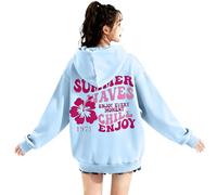GXJIXf Cute Pink Flower Hoodie for Woman, Girls' Preppy Sweatshirts, Pink Puff Print, Chill Enjoy, Gift for Women & Girls (Light Blue,S)