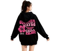 GXJIXf Cute Pink Flower Hoodie for Woman, Girls' Preppy Sweatshirts, Pink Puff Print, Chill Enjoy, Gift for Women & Girls (Black,3XL)