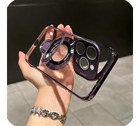GXJIXf Double Stand Case Cover for iPhone, Transparent Electroplated Four Corners Shockproof Cases, with Lens Protection Cover, for 16 15 14 13 Pro MAX (16plus,Purple)