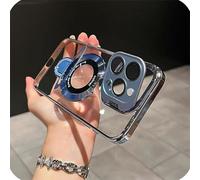 GXJIXf Double Stand Case Cover for iPhone, Transparent Electroplated Four Corners Shockproof Cases, with Lens Protection Cover, for 16 15 14 13 Pro MAX (16pro,Blue)