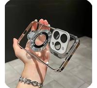 GXJIXf Double Stand Case Cover for iPhone, Transparent Electroplated Four Corners Shockproof Cases, with Lens Protection Cover, for 16 15 14 13 Pro MAX (13,Silver)