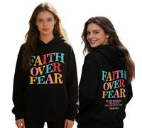 GXJIXf Faith Over Fear Hoodie, Cute Christian Hoodies, Color Print, Fleece Lining, for Women & Girls (Black,L)