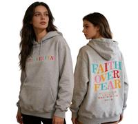 GXJIXf Faith Over Fear Hoodie, Cute Christian Hoodies, Color Print, Fleece Lining, for Women & Girls (Gray,XL)