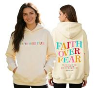 GXJIXf Faith Over Fear Hoodie, Cute Christian Hoodies, Color Print, Fleece Lining, for Women & Girls (Khaki,XL)