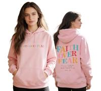 GXJIXf Faith Over Fear Hoodie, Cute Christian Hoodies, Color Print, Fleece Lining, for Women & Girls (Pink,3XL)