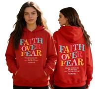 GXJIXf Faith Over Fear Hoodie, Cute Christian Hoodies, Color Print, Fleece Lining, for Women & Girls (Red,L)