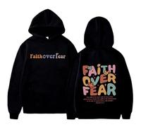 GXJIXf Faith Over Fear Hoodie, Cute Christian Hoodies, Fleece Lining, for Women & Girls (Black,XXL)