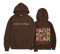 GXJIXf Faith Over Fear Hoodie, Cute Christian Hoodies, Fleece Lining, for Women & Girls (Coffee,XXL)