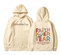 GXJIXf Faith Over Fear Hoodie, Cute Christian Hoodies, Fleece Lining, for Women & Girls (Khaki,M)