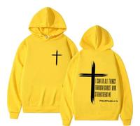 GXJIXf I Can Do All Things Through Christ Hoodie, Cross Sweatshirt, Christian Hoodies, Fleece Lining, for Women & Men (Yellow,3XL)