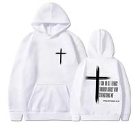 GXJIXf I Can Do All Things Through Christ Hoodie, Cross Sweatshirt, Christian Hoodies, Fleece Lining, for Women & Men (White,L)