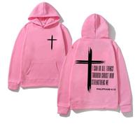 GXJIXf I Can Do All Things Through Christ Hoodie, Cross Sweatshirt, Christian Hoodies, Fleece Lining, for Women & Men (Pink,M)