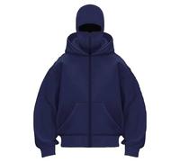 GXJIXf Masked Hoodies for Men, Winter Double Hooded Zip Sweatshirt, Built-in Balaclava, Fleece-Lined, Fashion & Casual (Navy Blue,XXL)