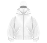 GXJIXf Masked Hoodies for Men, Winter Double Hooded Zip Sweatshirt, Built-in Balaclava, Fleece-Lined, Fashion & Casual (White-A,XXL)