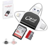 GXJIXf Multi-Port 4 In1 Universal SD TF Card Reader, USB C SD TF Memory Card Reader, Micro SD Card Reader USB C, 4 in 1 SD Card Reader for iPhone, Macbook Pro, Android (Black)