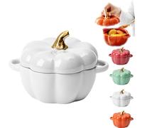 GXJIXf Pumpkin Soup Bowls, 14 Oz Ceramic Pumpkin Bowl with Lids, Oven Safe, Halloween Serving Dishes (white)
