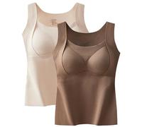 GXJIXf Thickened Warm Tank Top with Shelf Bra, Women Winter Thermal Tank Top, Push-up and Lift Breast, Skin-Friend Cashmere Silk (Coffee+Kaki,XL)