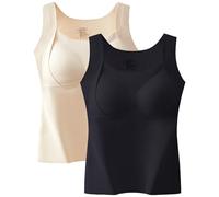 GXJIXf Thickened Warm Tank Top with Shelf Bra, Women Winter Thermal Tank Top, Push-up and Lift Breast, Skin-Friend Cashmere Silk (Black+White,L)