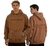 GXJIXf Washed Vintage You Are Enough Hoodie, Dear Person Behind Me Hoodies, 100% Pure Cotton, for Unisex (Brown-2,S)