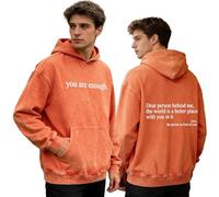 GXJIXf Washed Vintage You Are Enough Hoodie, Dear Person Behind Me Hoodies, 100% Pure Cotton, for Unisex (Orange-1,S)