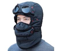 GXJIXf Winter Thermal Hat with Glasses, 4 in 1 Windproof Ski Mask Cap, for Outdoor Sport Ski Cycling (Black)