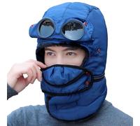 GXJIXf Winter Thermal Hat with Glasses, 4 in 1 Windproof Ski Mask Cap, for Outdoor Sport Ski Cycling (Blue)