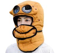 GXJIXf Winter Thermal Hat with Glasses, 4 in 1 Windproof Ski Mask Cap, for Outdoor Sport Ski Cycling (Yellow)