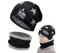 Gxlaihly Gorro de invierno para niños,Conjunto de Gorro de Punto Invierno Térmico y Bufanda para Niños,Gorra con bufanda de punto con Forro de Lana para Niños y Niñas, 4-15 años (negro)