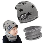 Gxlaihly Gorro de invierno para niños,Conjunto de Gorro de Punto Invierno Térmico y Bufanda para Niños,Gorra con bufanda de punto con Forro de Lana para Niños y Niñas, 4-15 años (gris)